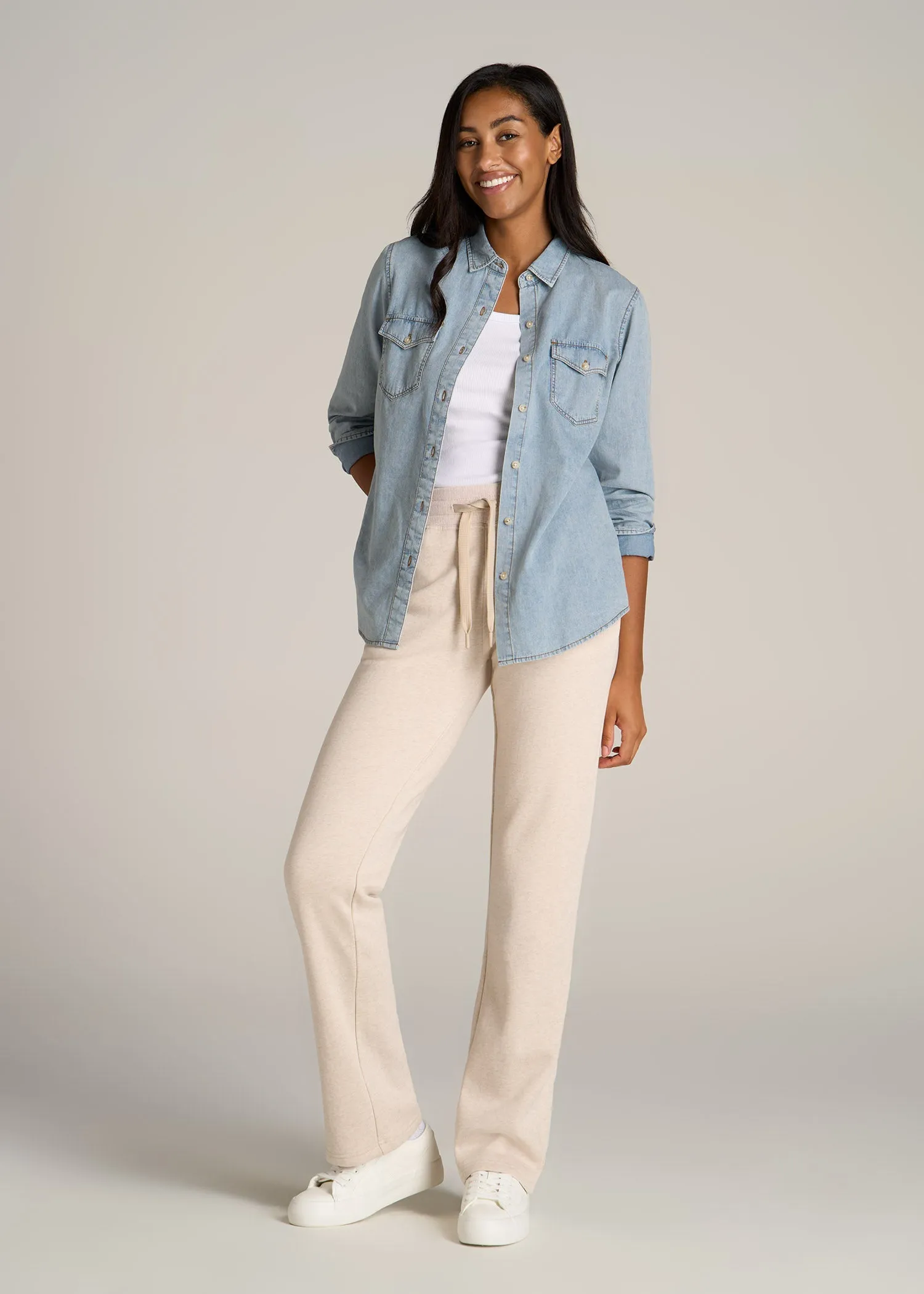 Wearever Fleece Open-Bottom Sweatpants for Tall Women in Oatmeal Mix sold by American Tall product image thumbnail 4