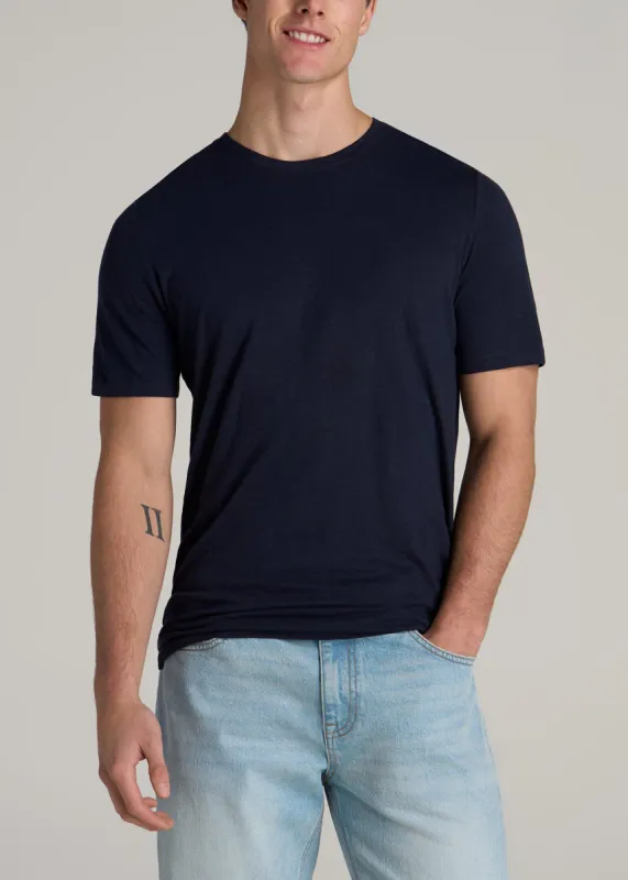 Linen Crewneck T-Shirt for Tall Men in Evening Blue sold by American Tall