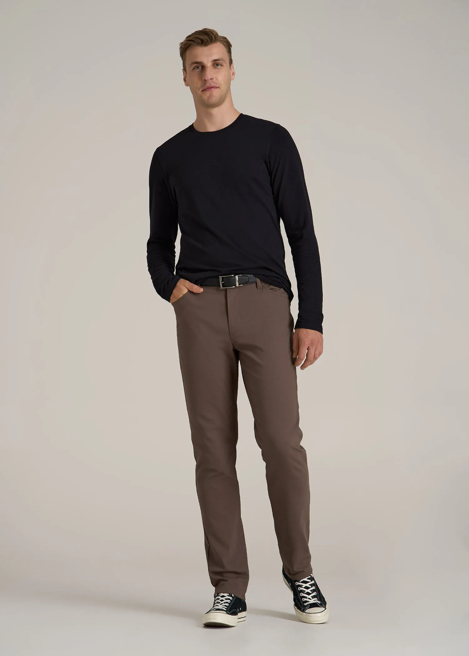 The Essential Modern Fit Crewneck Long Sleeve Tee for Tall Men in Black sold by American Tall product image thumbnail 4