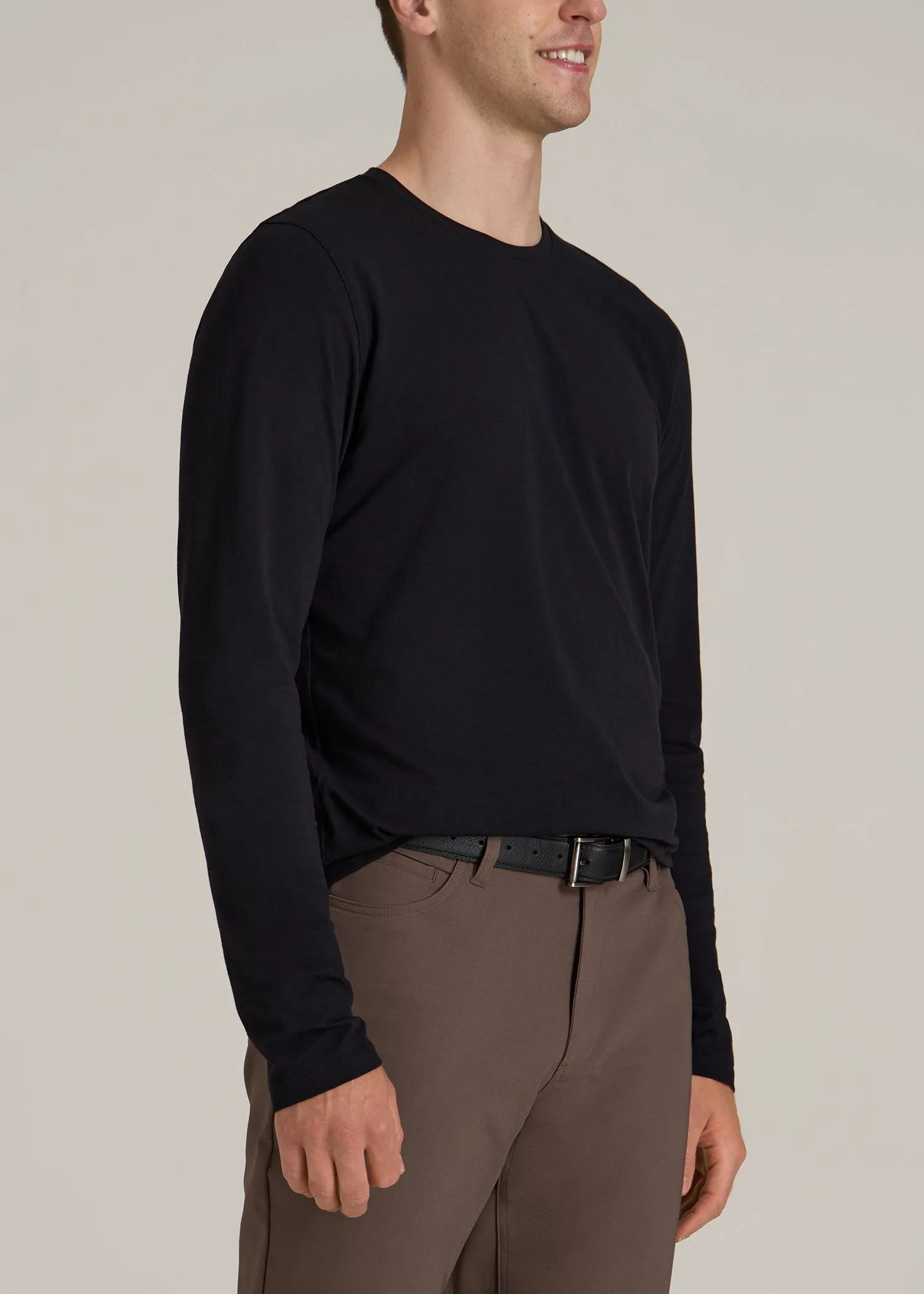 The Essential Modern Fit Crewneck Long Sleeve Tee for Tall Men in Black sold by American Tall product image thumbnail 3