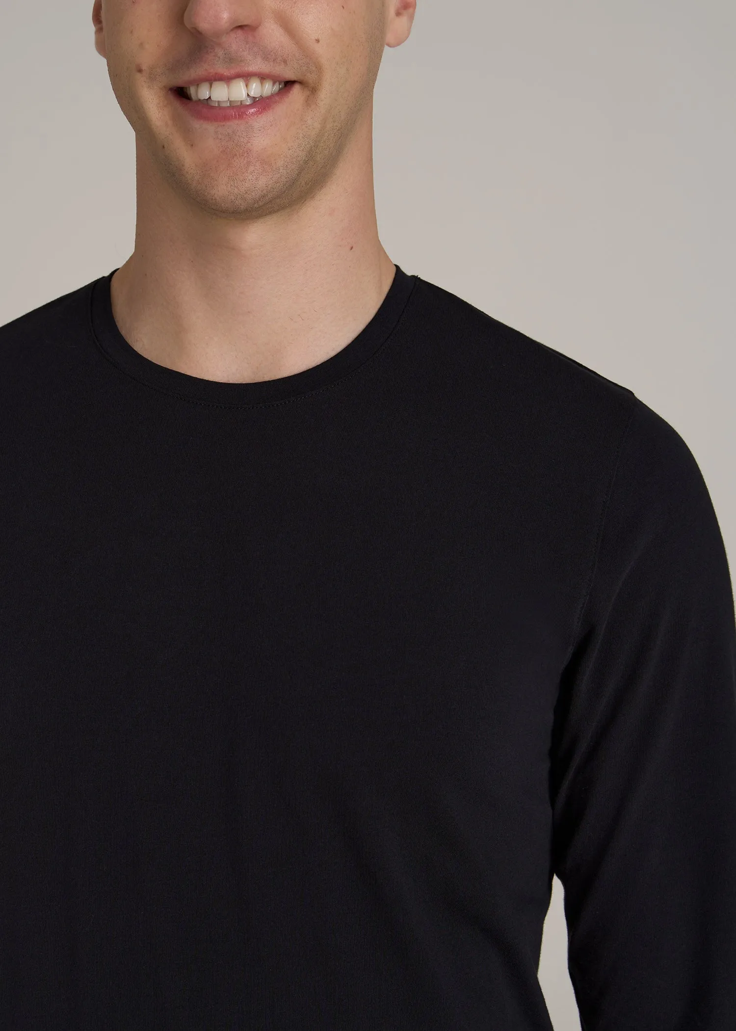 The Essential Modern Fit Crewneck Long Sleeve Tee for Tall Men in Black sold by American Tall product image thumbnail 2