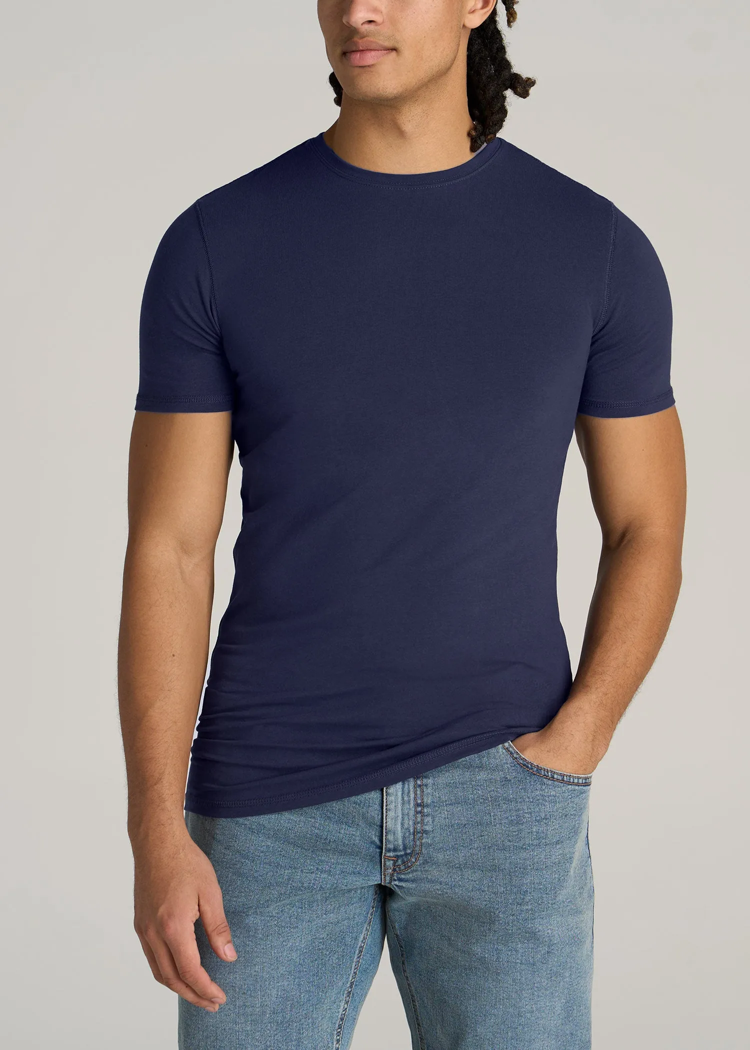 The Essential SLIM-FIT Crewneck Tee for Tall Men in Navy sold by American Tall