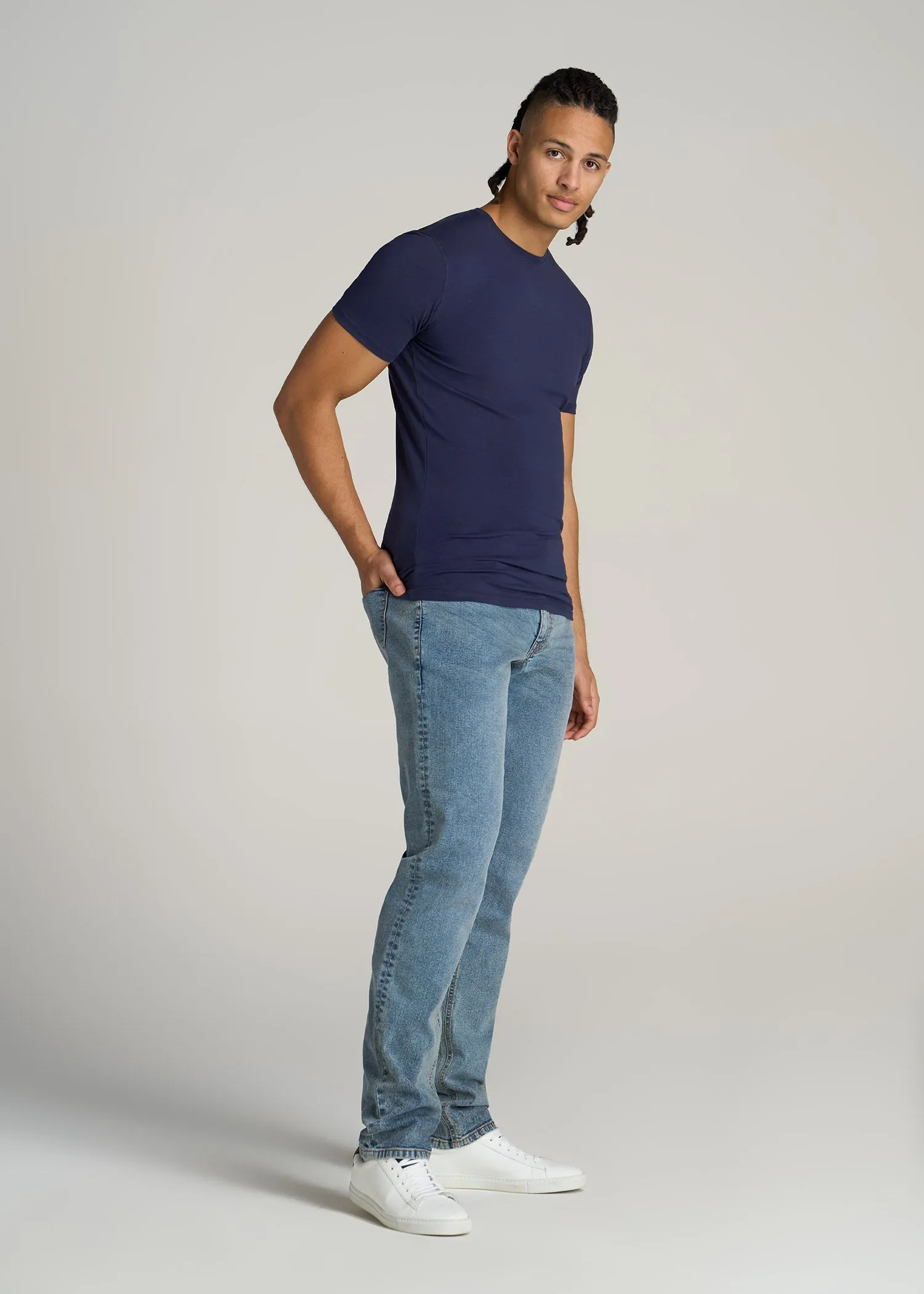 The Essential SLIM-FIT Crewneck Tee for Tall Men in Navy sold by American Tall product image thumbnail 4
