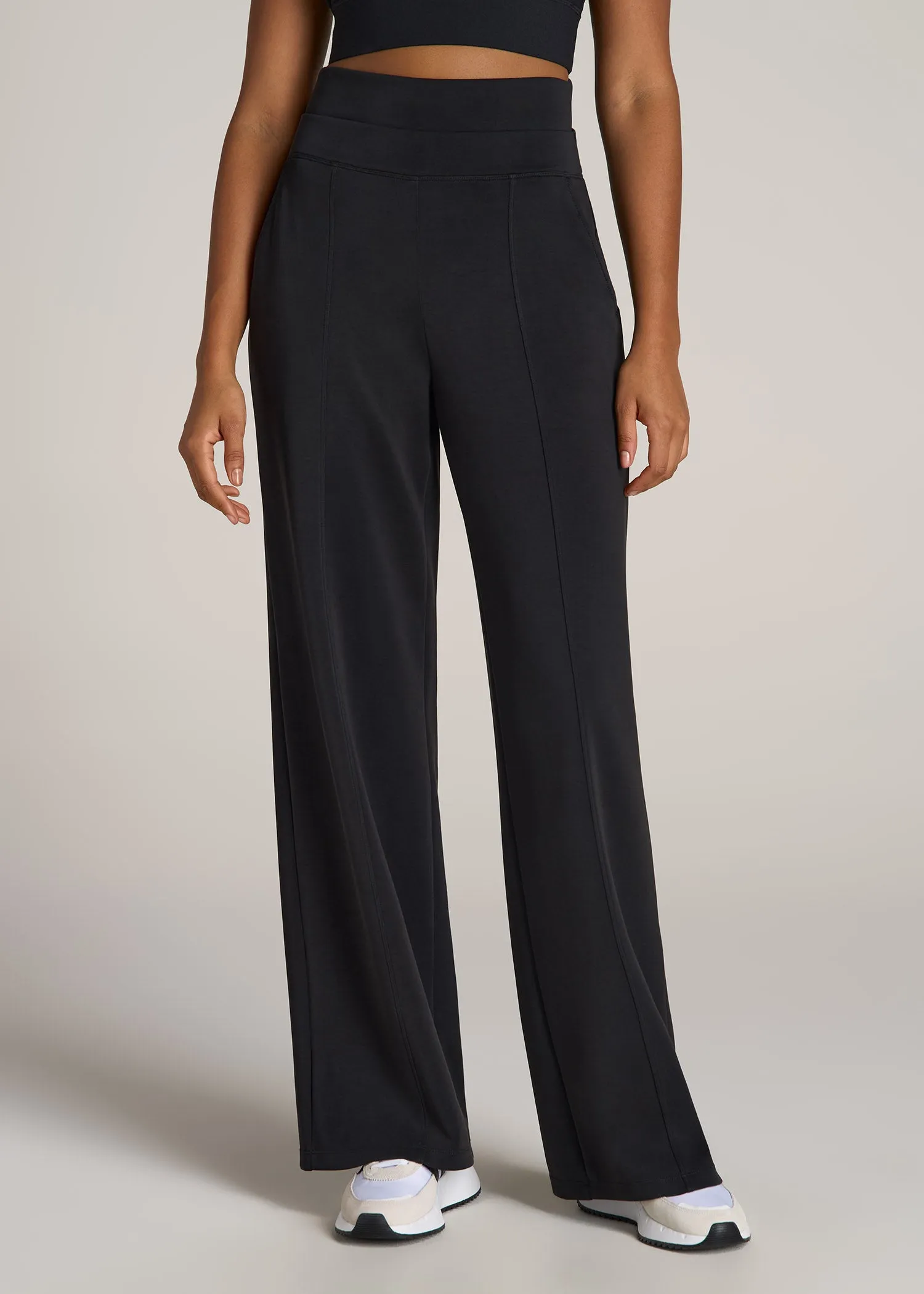 Soft Motion Wide Leg Ultra High Rise Pant for Tall Women in Black sold by American Tall