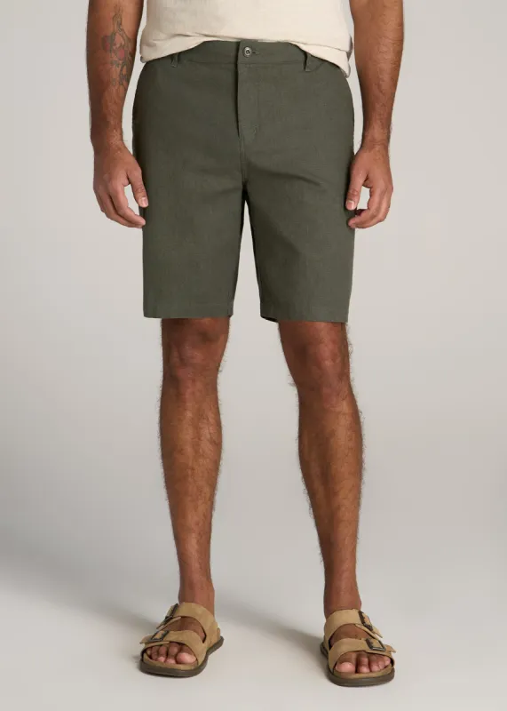 Linen Shorts For Tall Men in Spring Olive sold by American Tall