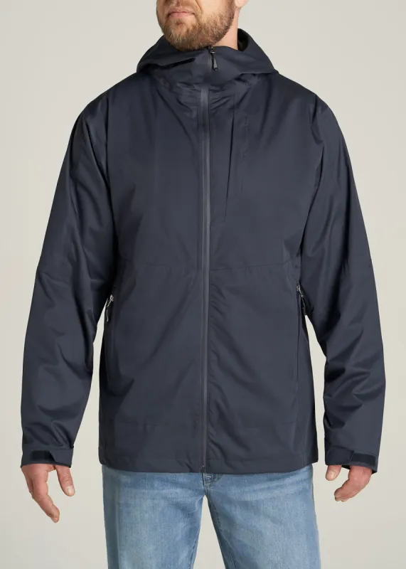 Men's Tall Hooded Rain Coat in Dark Navy sold by American Tall