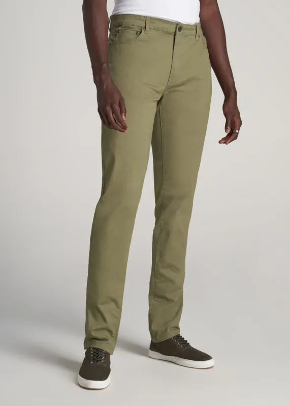 Dylan Slim Fit Five-Pocket Pants For Tall Men in Fatigue Green sold by American Tall