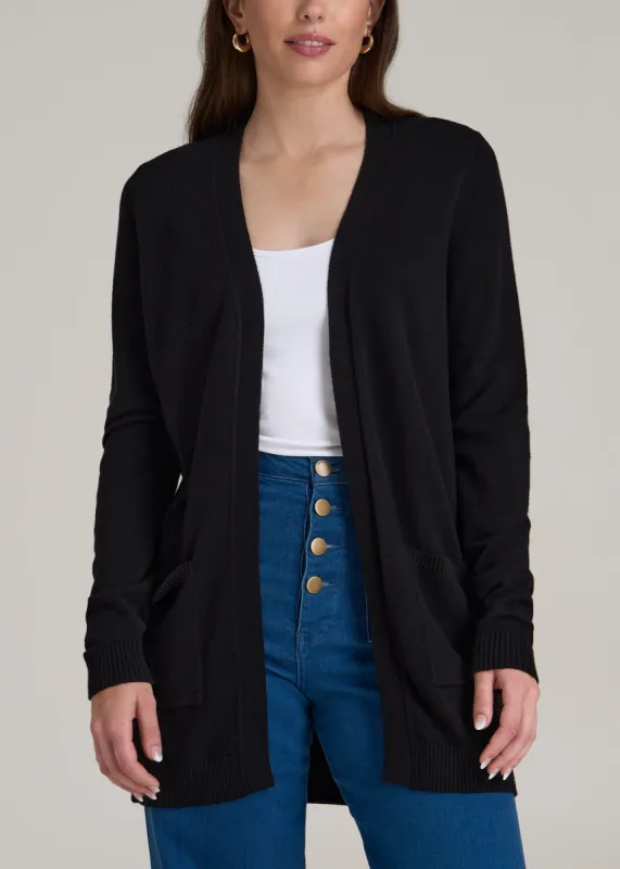 Open-Front Long Cardigan Sweater for Tall Women in Black sold by American Tall
