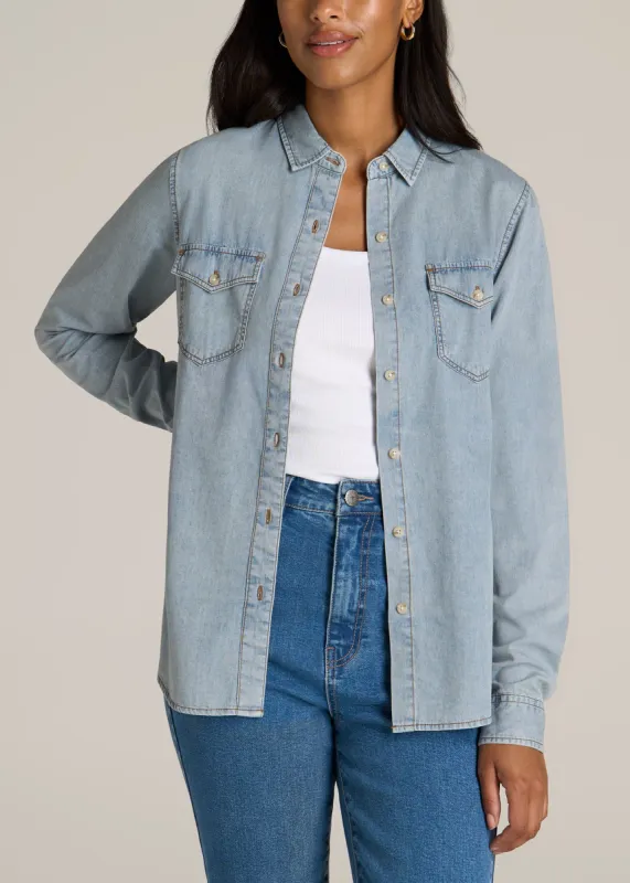 Women's Tall Denim Shirt in Light Blue sold by American Tall