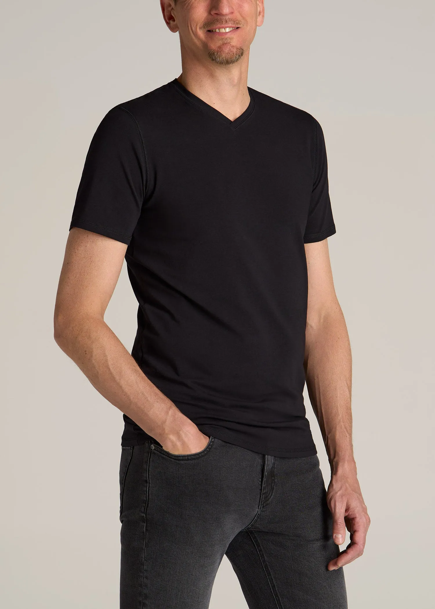 The Essential REGULAR-FIT V-Neck Men's Tall Tees in Black sold by American Tall product image thumbnail 3