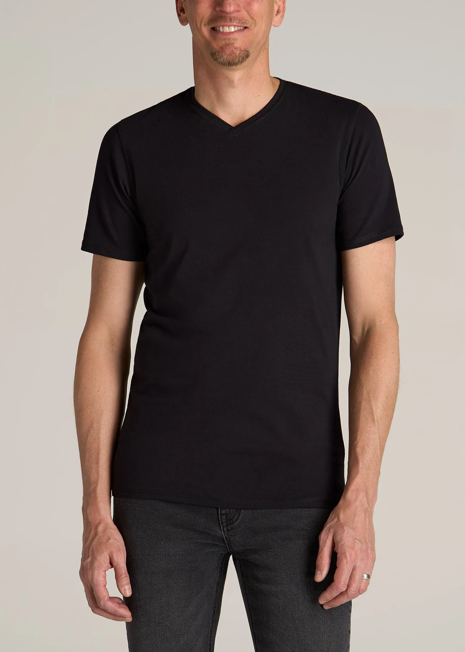 The Essential REGULAR-FIT V-Neck Men's Tall Tees in Black sold by American Tall