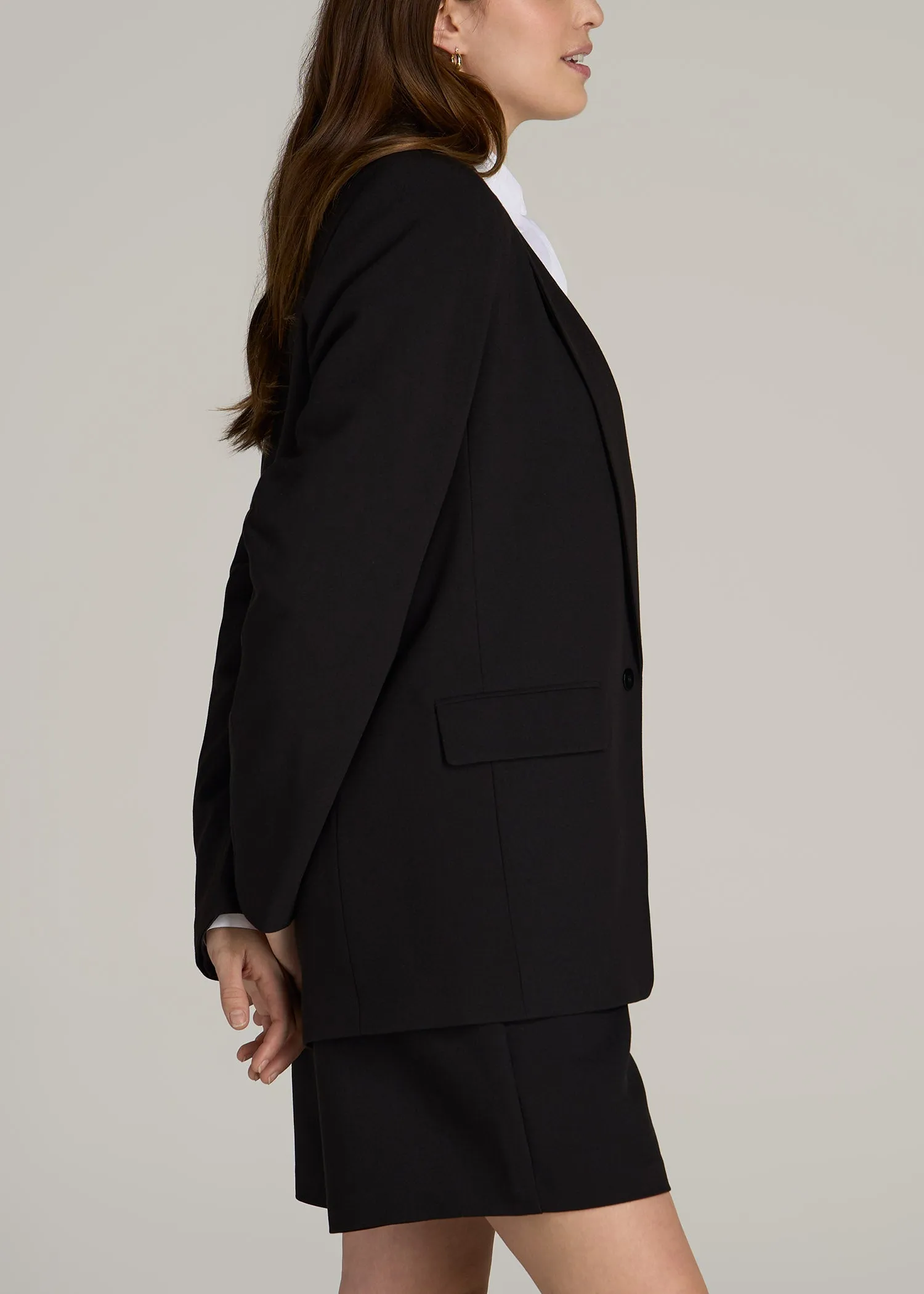 Boyfriend Fit Single-Button Blazer for Tall Women in Black sold by American Tall product image thumbnail 3