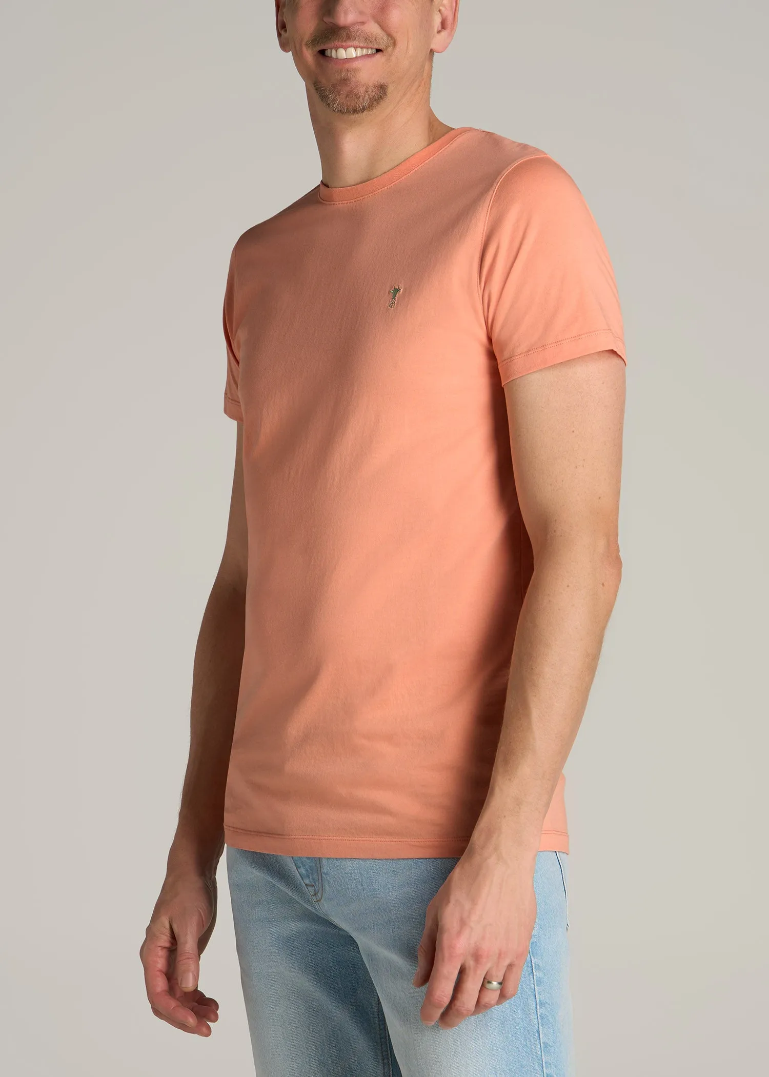 MODERN-FIT Embroidered Logo Crewneck T-Shirt for Tall Men in Apricot Crush sold by American Tall product image thumbnail 3
