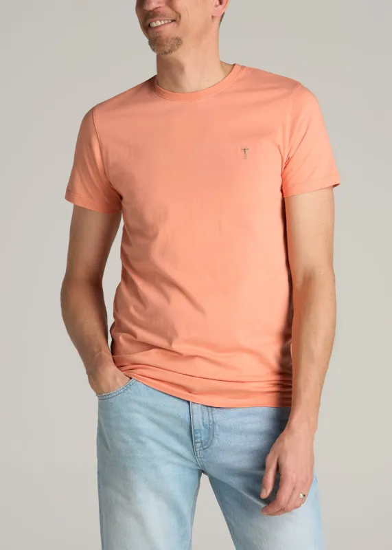 MODERN-FIT Embroidered Logo Crewneck T-Shirt for Tall Men in Apricot Crush sold by American Tall