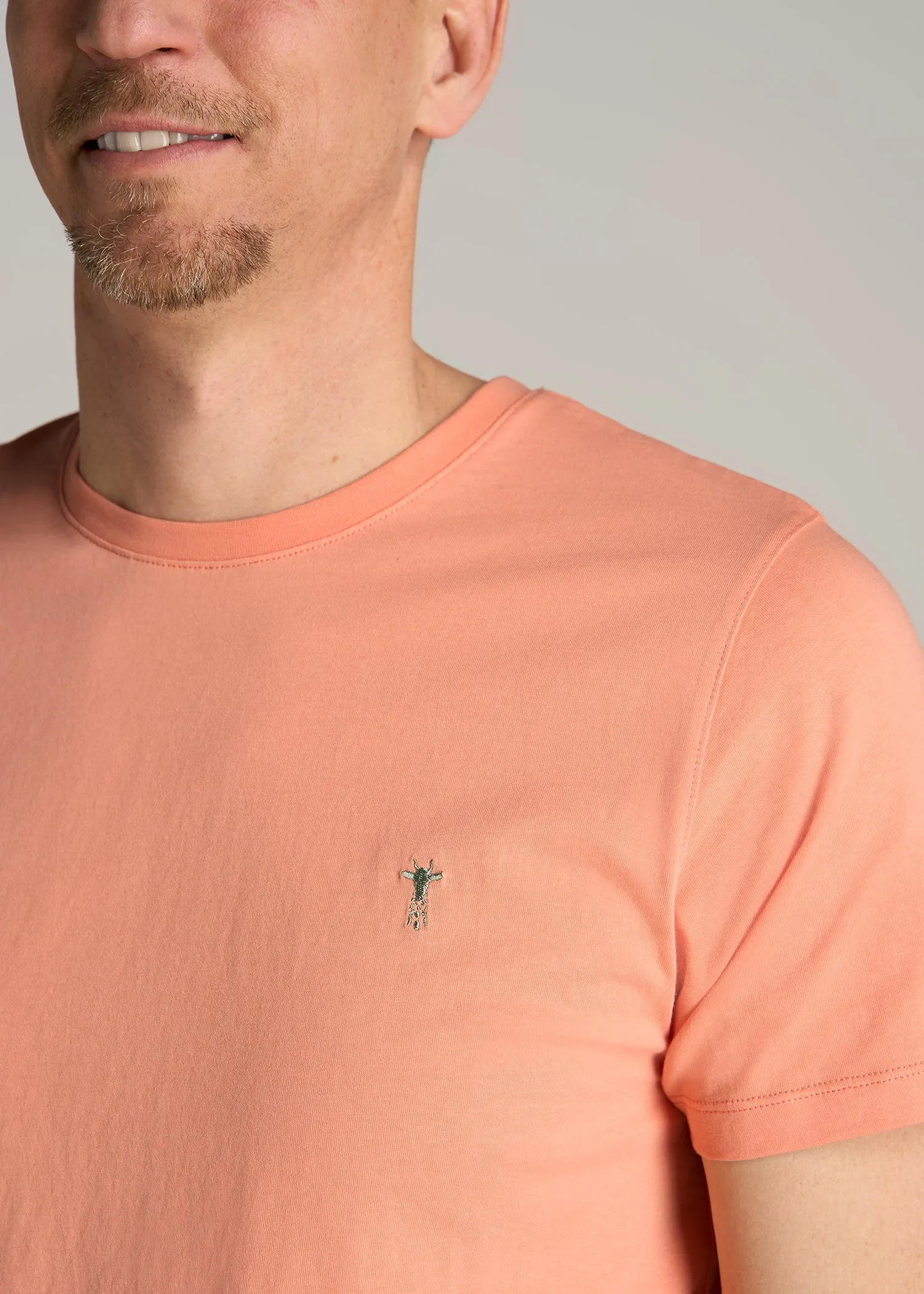 MODERN-FIT Embroidered Logo Crewneck T-Shirt for Tall Men in Apricot Crush sold by American Tall product image thumbnail 2