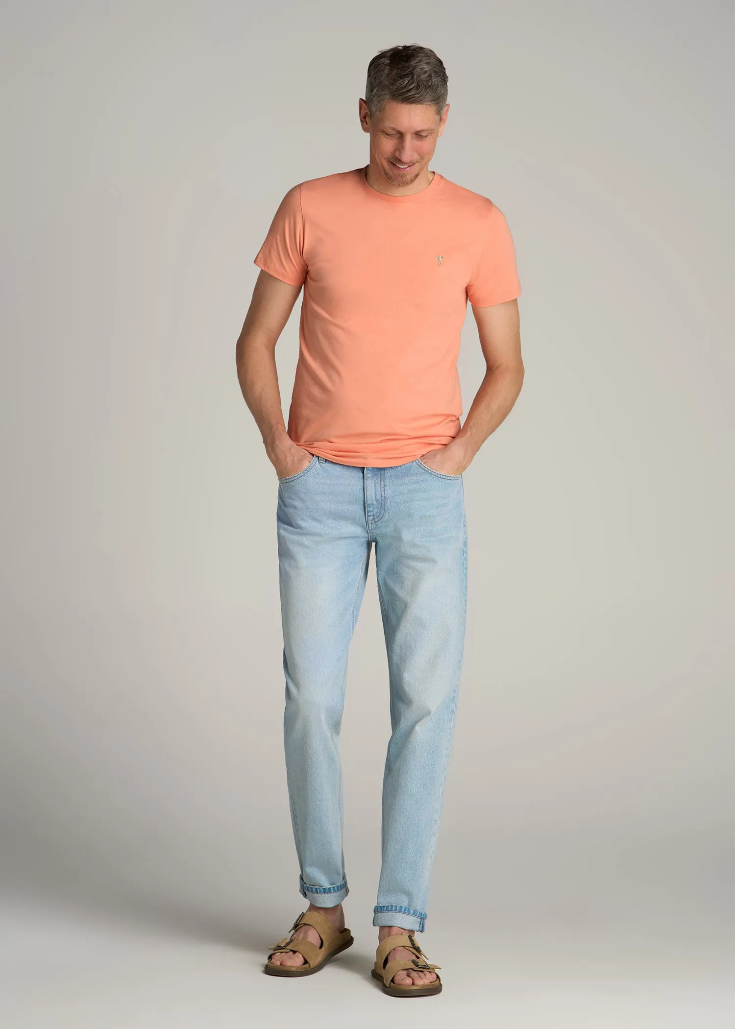 MODERN-FIT Embroidered Logo Crewneck T-Shirt for Tall Men in Apricot Crush sold by American Tall product image thumbnail 4