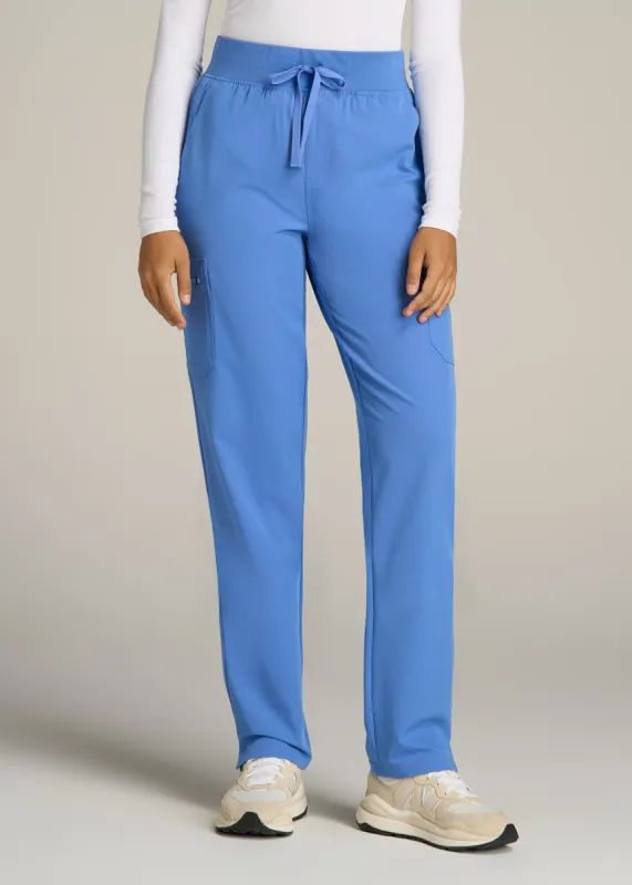 Cargo Scrub Pants for Tall Women in Deep Sky Blue sold by American Tall