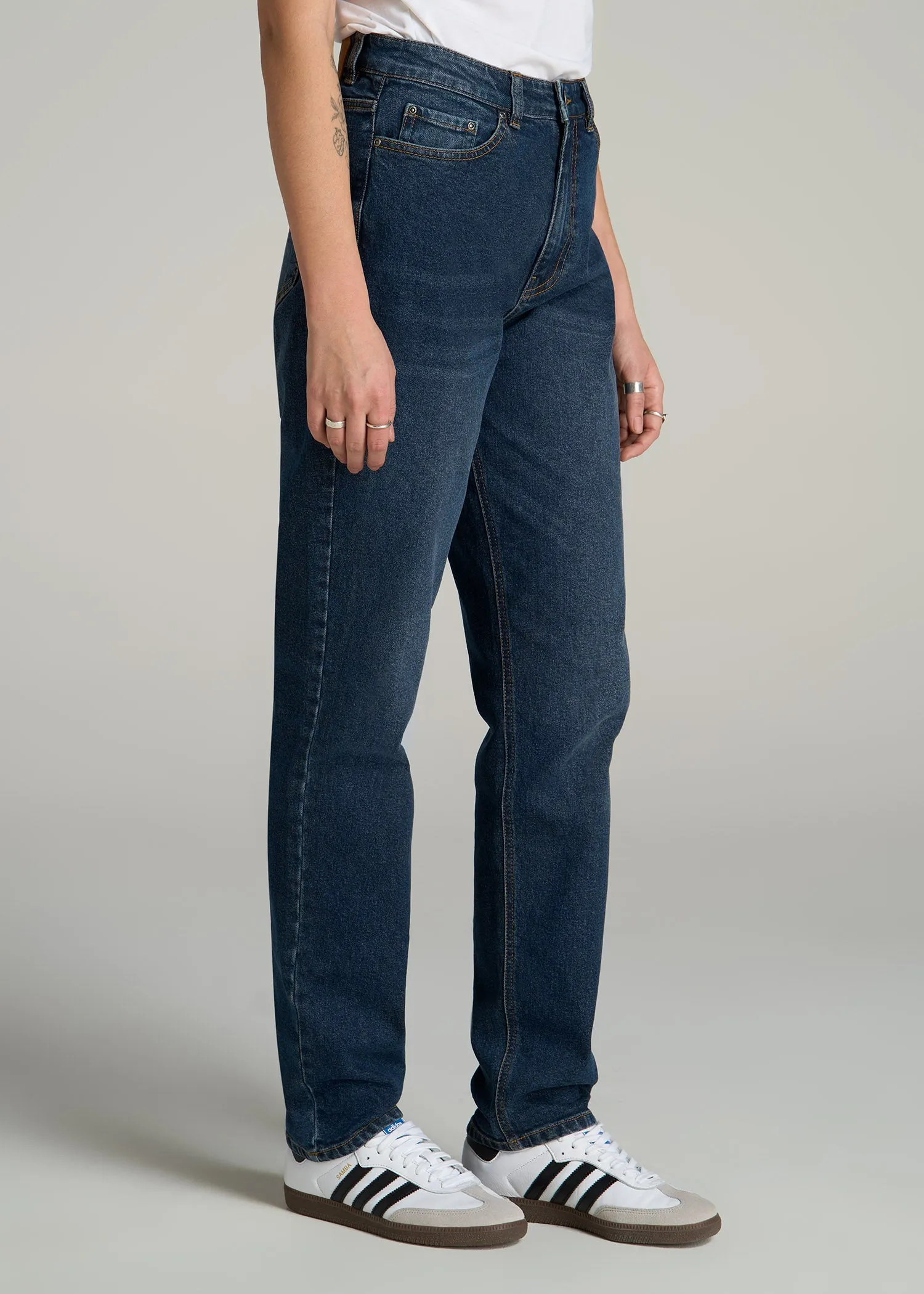 Emma High Rise Relaxed Tapered Tall Women's Jeans in Faded Dark Indigo sold by American Tall product image thumbnail 3