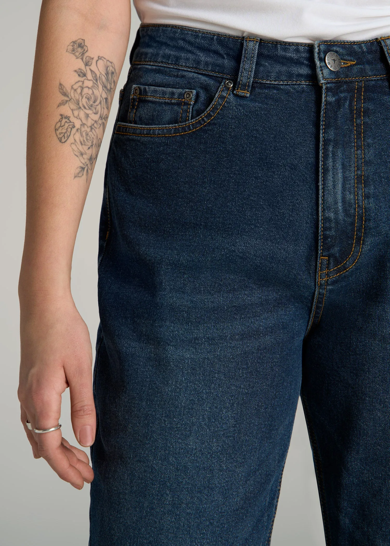 Emma High Rise Relaxed Tapered Tall Women's Jeans in Faded Dark Indigo sold by American Tall product image thumbnail 2