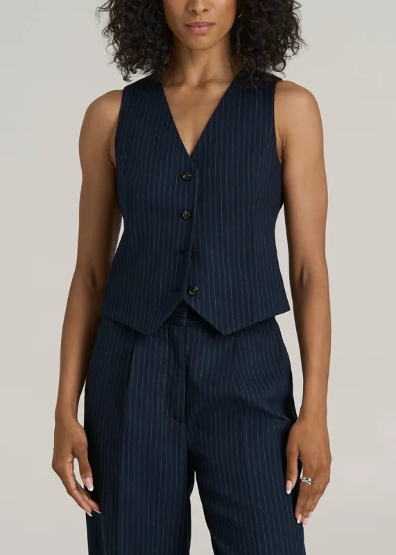 Tailored Tall Women's Vest in Navy Pinstripe sold by American Tall