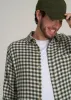 Lightweight Woven Overshirt for Tall Men in Olive and Ecru Check sold by American Tall