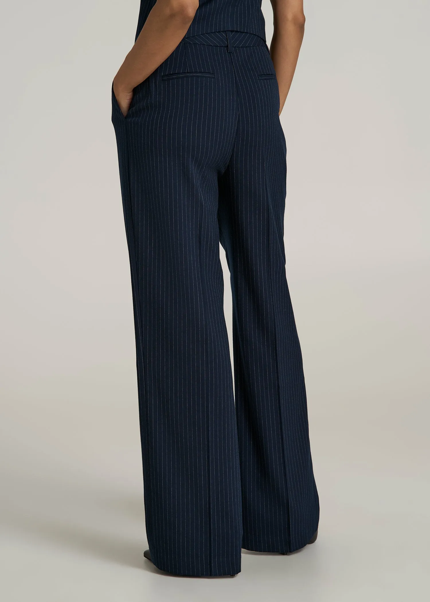 High-Rise Wide-Leg Pleated Dress Pants for Tall Women in Navy Pinstripe sold by American Tall product image thumbnail 5