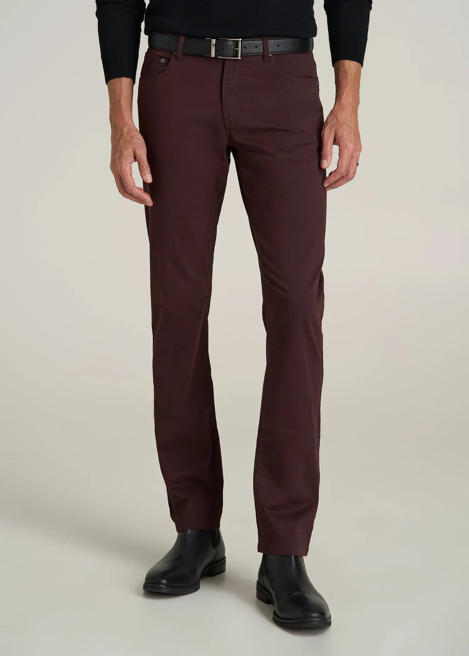 Carman TAPERED Fit Five Pocket Pants for Tall Men in Oxblood sold by American Tall