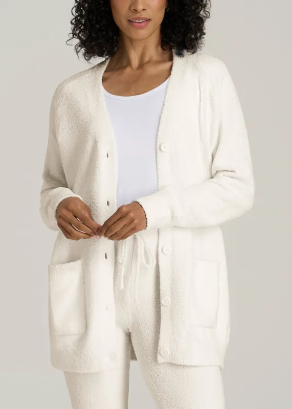 Chenille Cardigan for Tall Women in White Alyssum sold by American Tall
