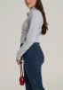Slim Fit Button Up Women's Tall Shirt in Grey and White Stripe sold by American Tall