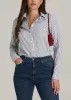 Slim Fit Button Up Women's Tall Shirt in Grey and White Stripe sold by American Tall