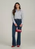 Slim Fit Button Up Women's Tall Shirt in Grey and White Stripe sold by American Tall