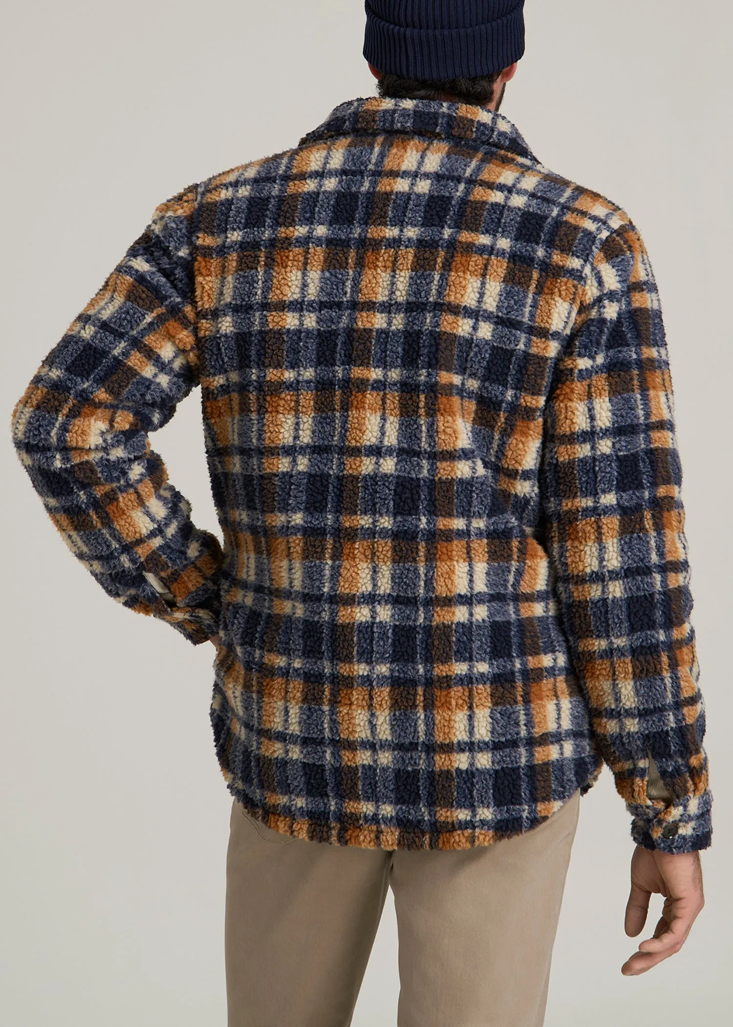 Sherpa Shirt Jacket for Tall Men in Dark Blue and Orange Plaid sold by American Tall product image thumbnail 5