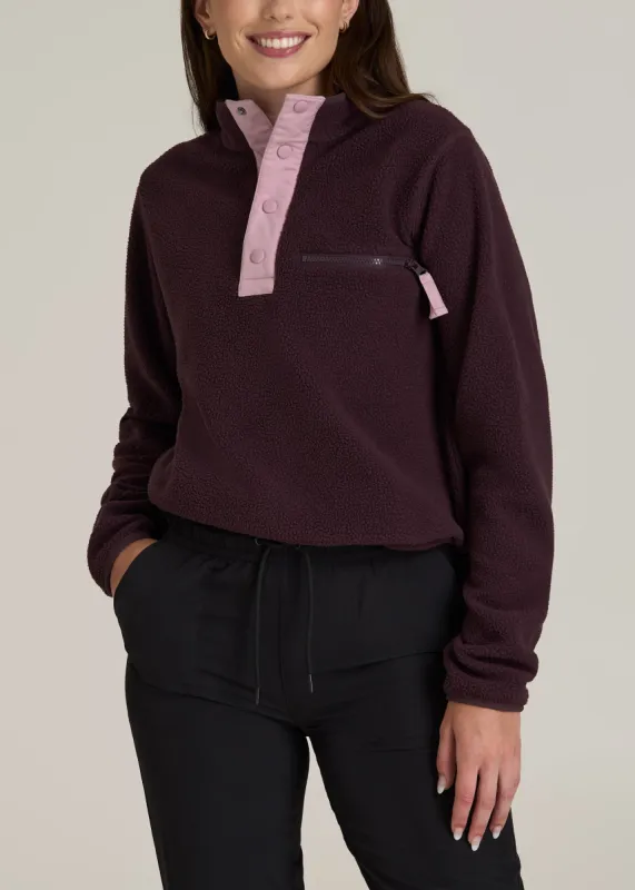 Half Snap Sherpa Sweatshirt for Tall Women in Deep Purple sold by American Tall