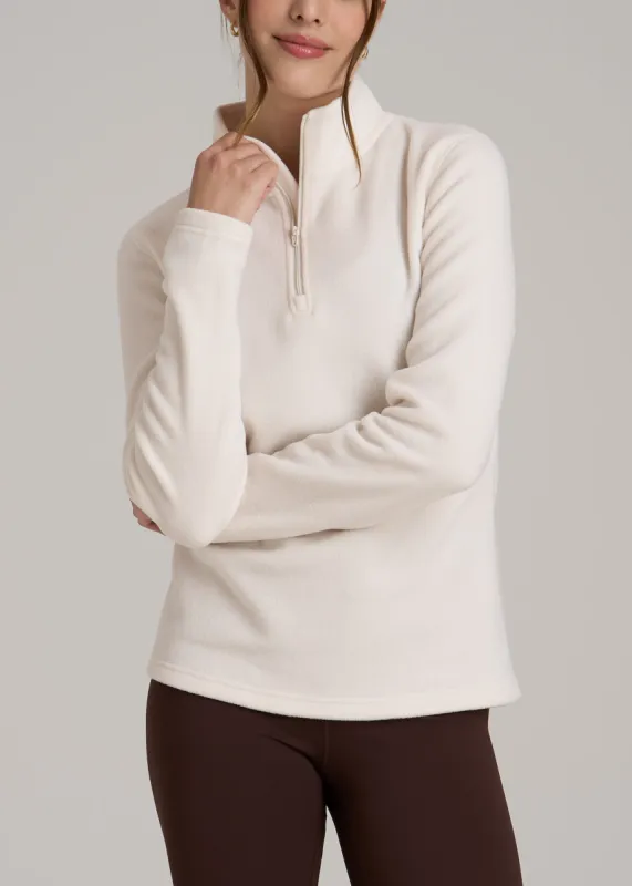 Half Zip Polar Fleece Pullover Sweater for Tall Women in White Alyssum sold by American Tall