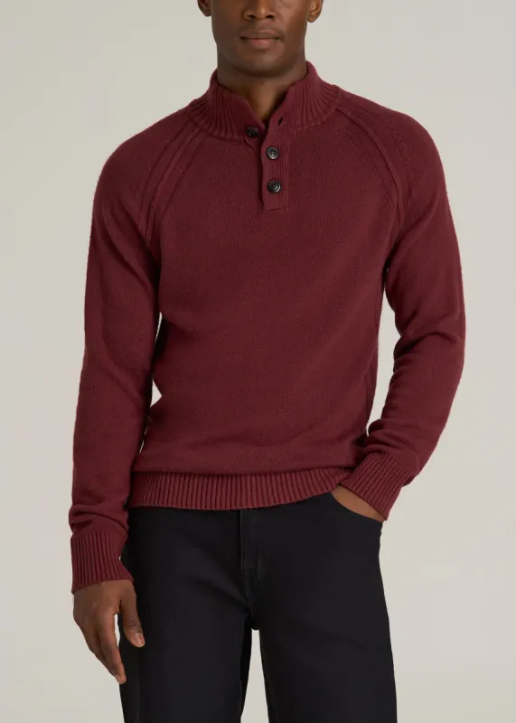 Three Button Mock Neck Tall Men's Sweater in Red Ochre sold by American Tall