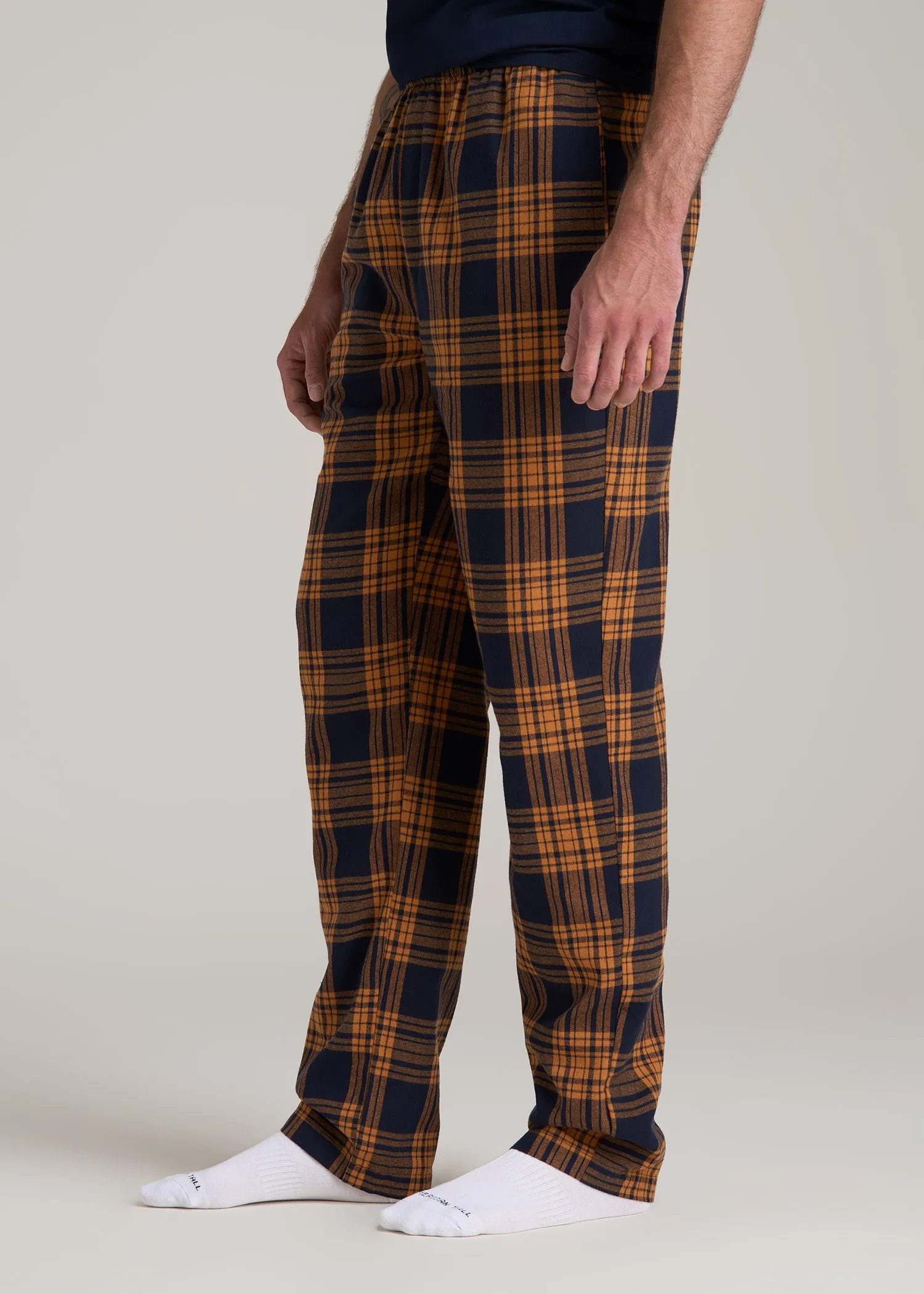 Plaid Pajama Pants for Tall Men in Navy and Apricot Plaid sold by American Tall product image thumbnail 3