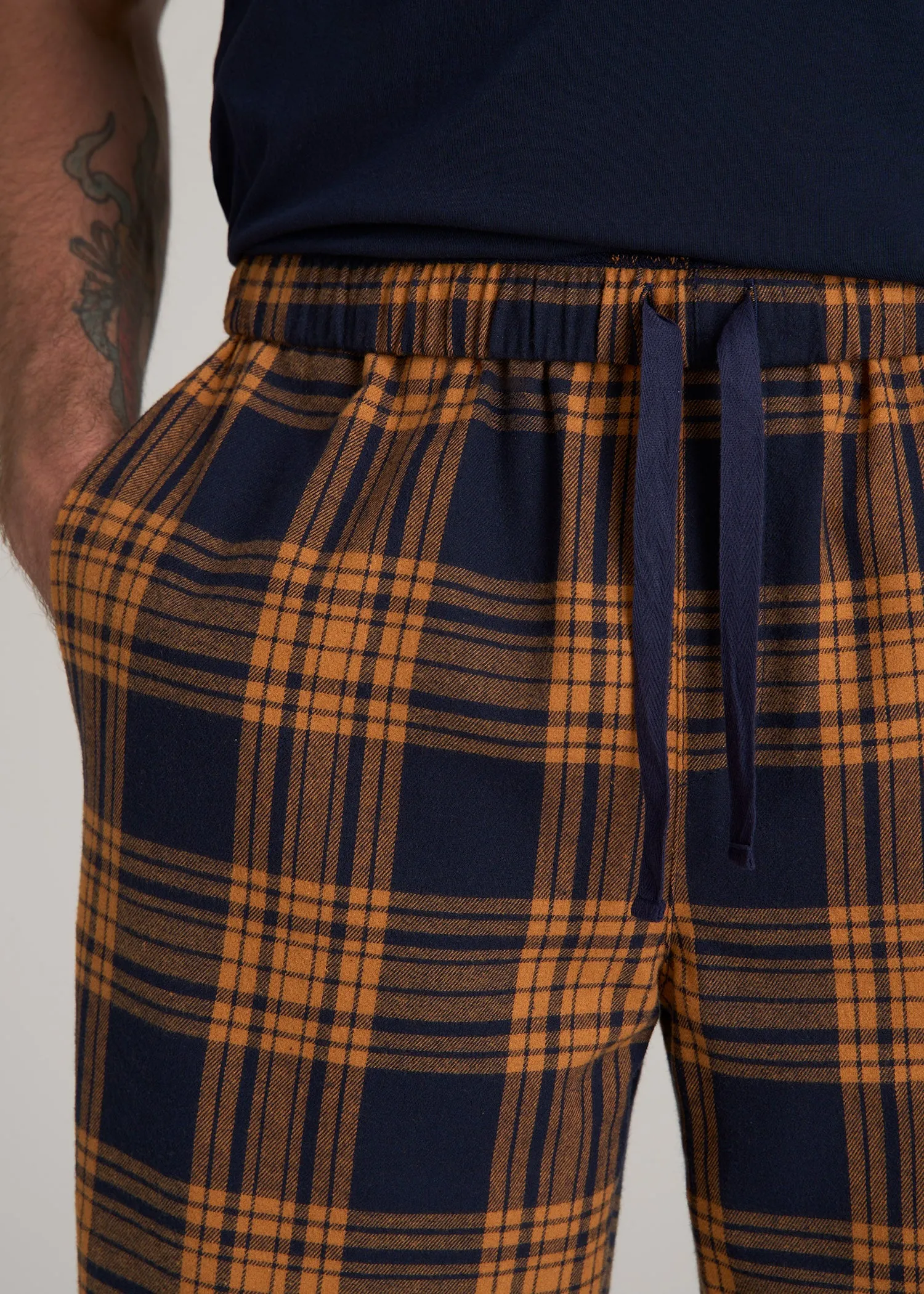 Plaid Pajama Pants for Tall Men in Navy and Apricot Plaid sold by American Tall product image thumbnail 2