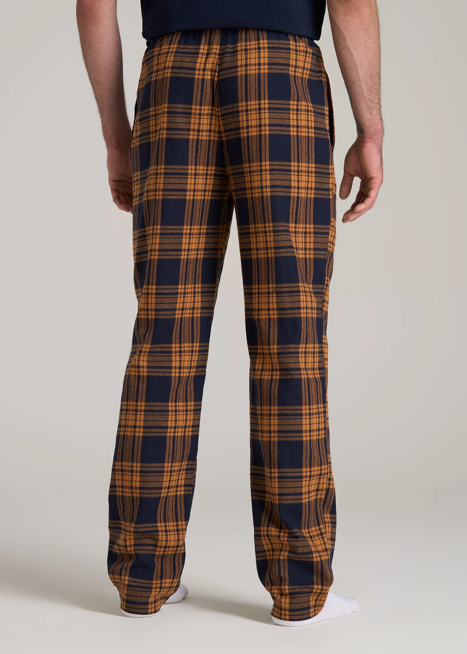 Plaid Pajama Pants for Tall Men in Navy and Apricot Plaid sold by American Tall product image thumbnail 5