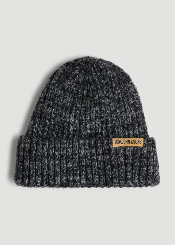 LJ&S Wool Blend Beanie for Tall Men in Charcoal Mix made by American Tall