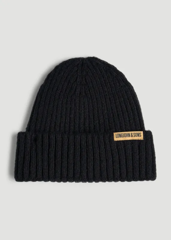 LJ&S Wool Blend Beanie for Tall Men in Black made by American Tall