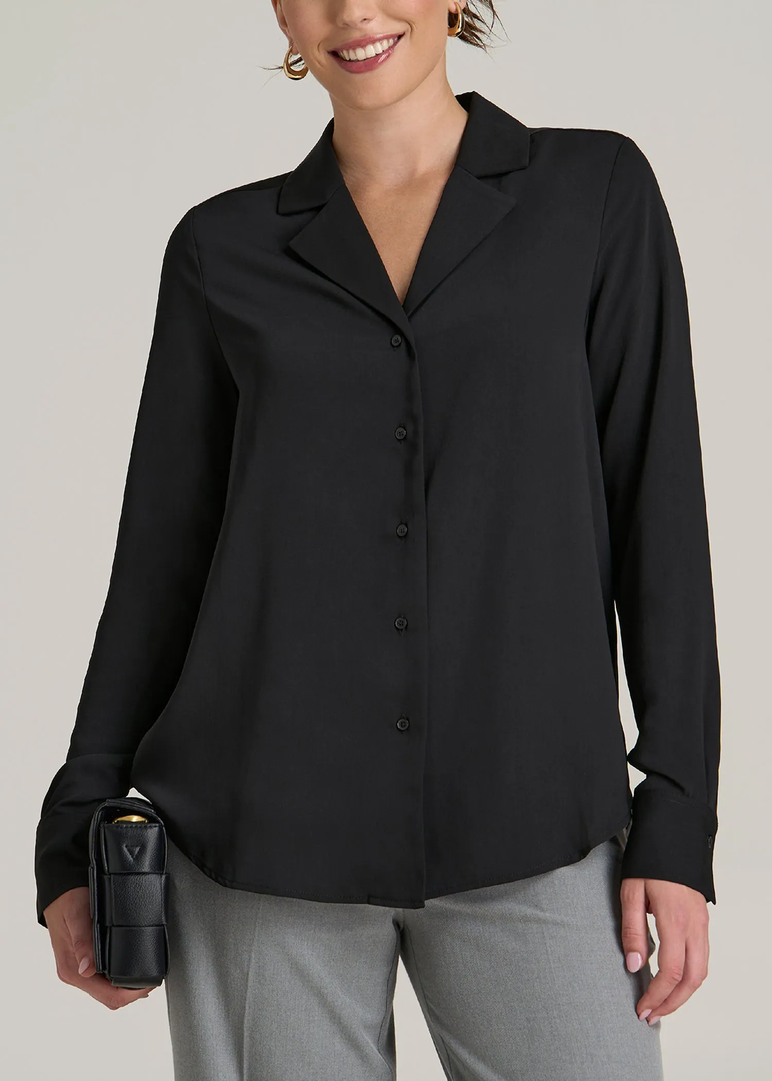 Notch Collar Blouse for Tall Women in Black sold by American Tall