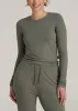 Lightweight Ribbed Cropped Lounge Shirt for Tall Women in Camper Green sold by American Tall