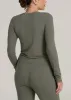 Lightweight Ribbed Cropped Lounge Shirt for Tall Women in Camper Green sold by American Tall