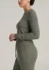 Lightweight Ribbed Cropped Lounge Shirt for Tall Women in Camper Green sold by American Tall