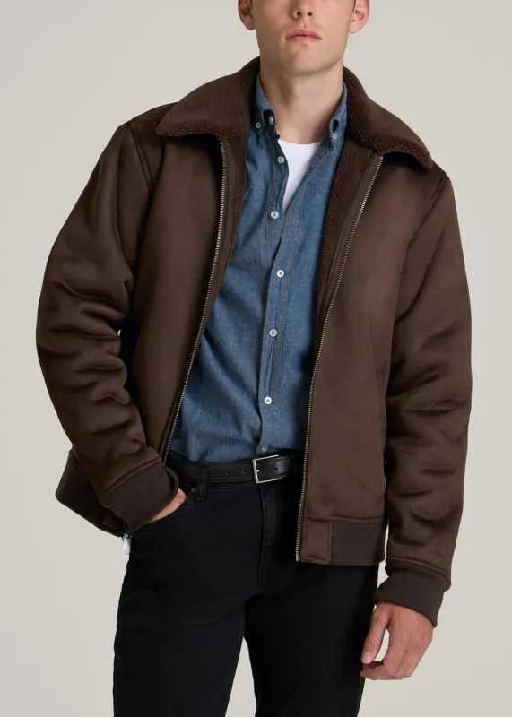 Sherpa Bomber Jacket for Tall Men in Bison Brown sold by American Tall