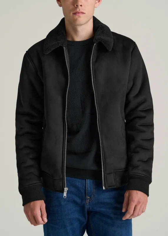 Sherpa Bomber Jacket for Tall Men in Black sold by American Tall