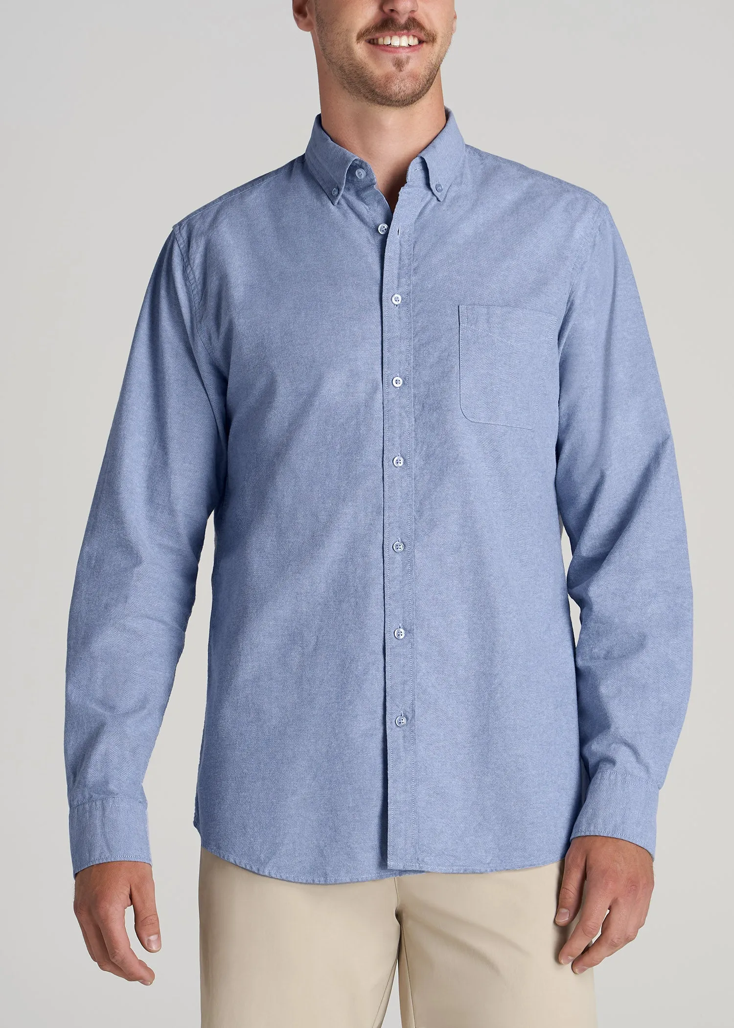 Washed Oxford Shirt for Tall Men in Dark Sky Blue sold by American Tall