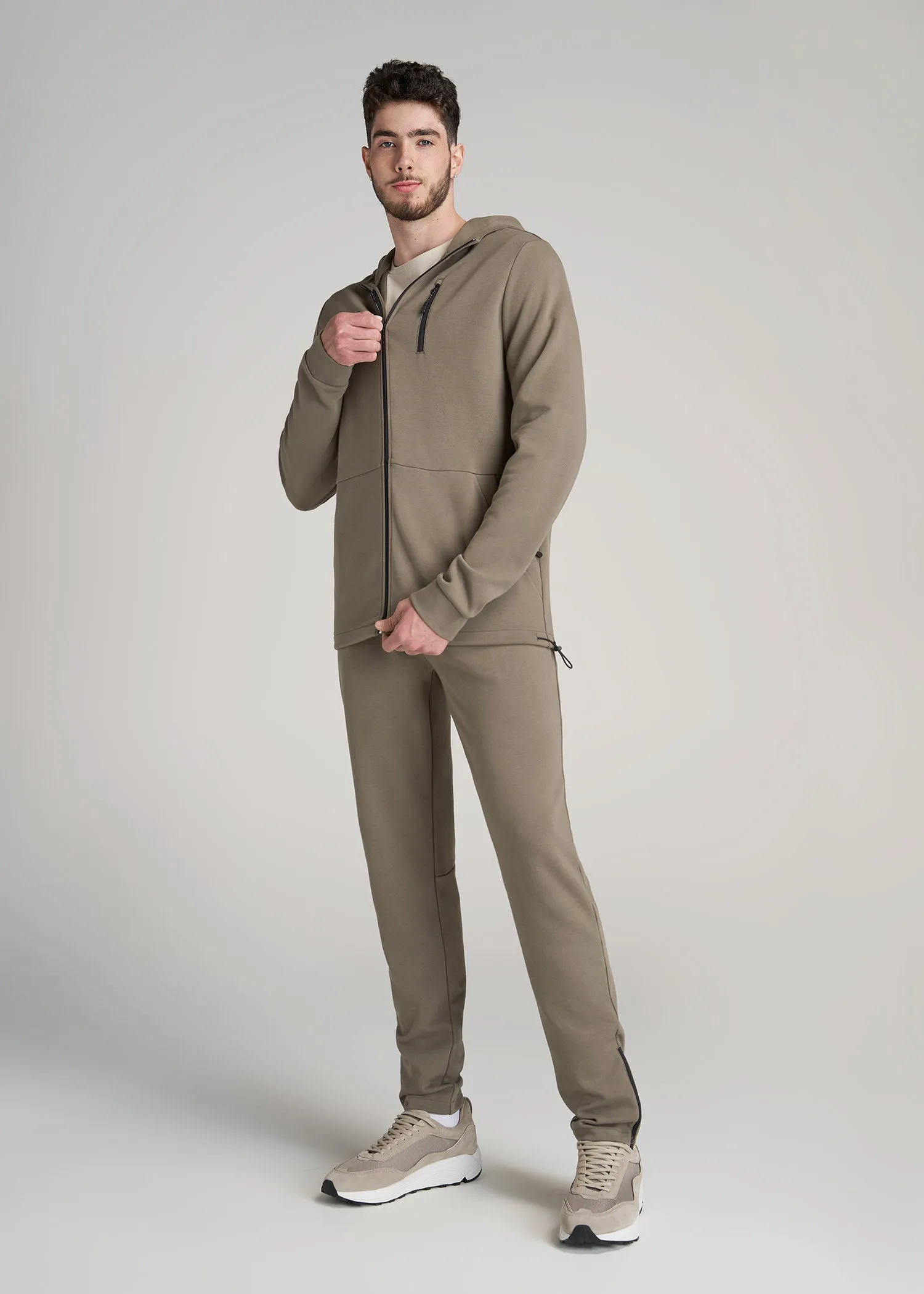 Tall Men's Tech-Knit Long Track Jacket in Deep Taupe sold by American Tall product image thumbnail 4