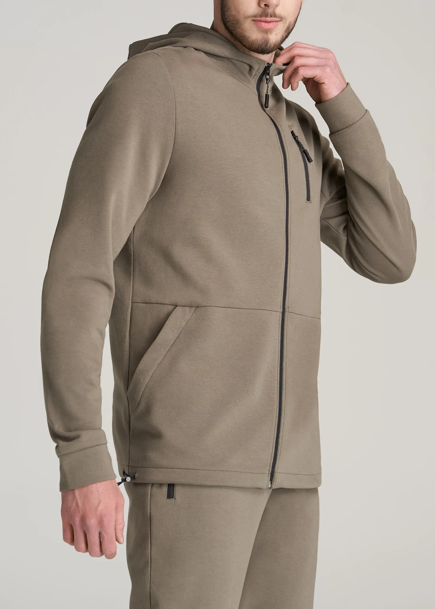 Tall Men's Tech-Knit Long Track Jacket in Deep Taupe sold by American Tall product image thumbnail 3