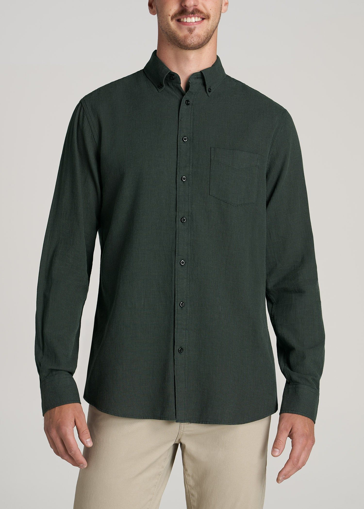 Soft-Wash Button-Up Shirt for Tall Men in Malachite Green Dobby sold by American Tall